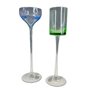 Home Essentials and Beyond Long Stem Cordial Glasses Blue Green Set of 2 7.25in